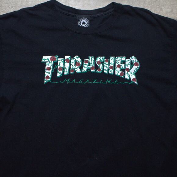 Thrasher Magazine Shirt Men’s L Black Rose Vines San Francisco Skate Surf - Picture 1 of 4